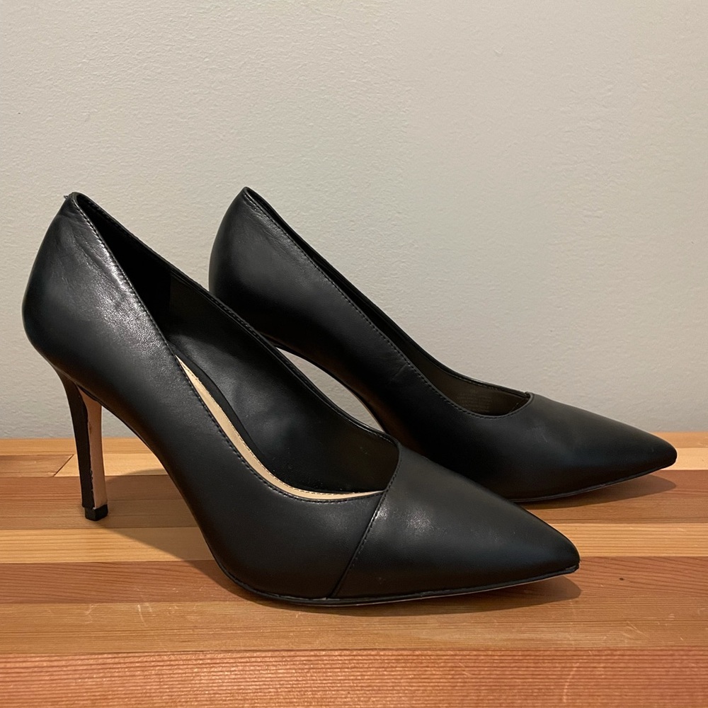 Antonio Melani Magness Asymmetrical Black Leather Pumps